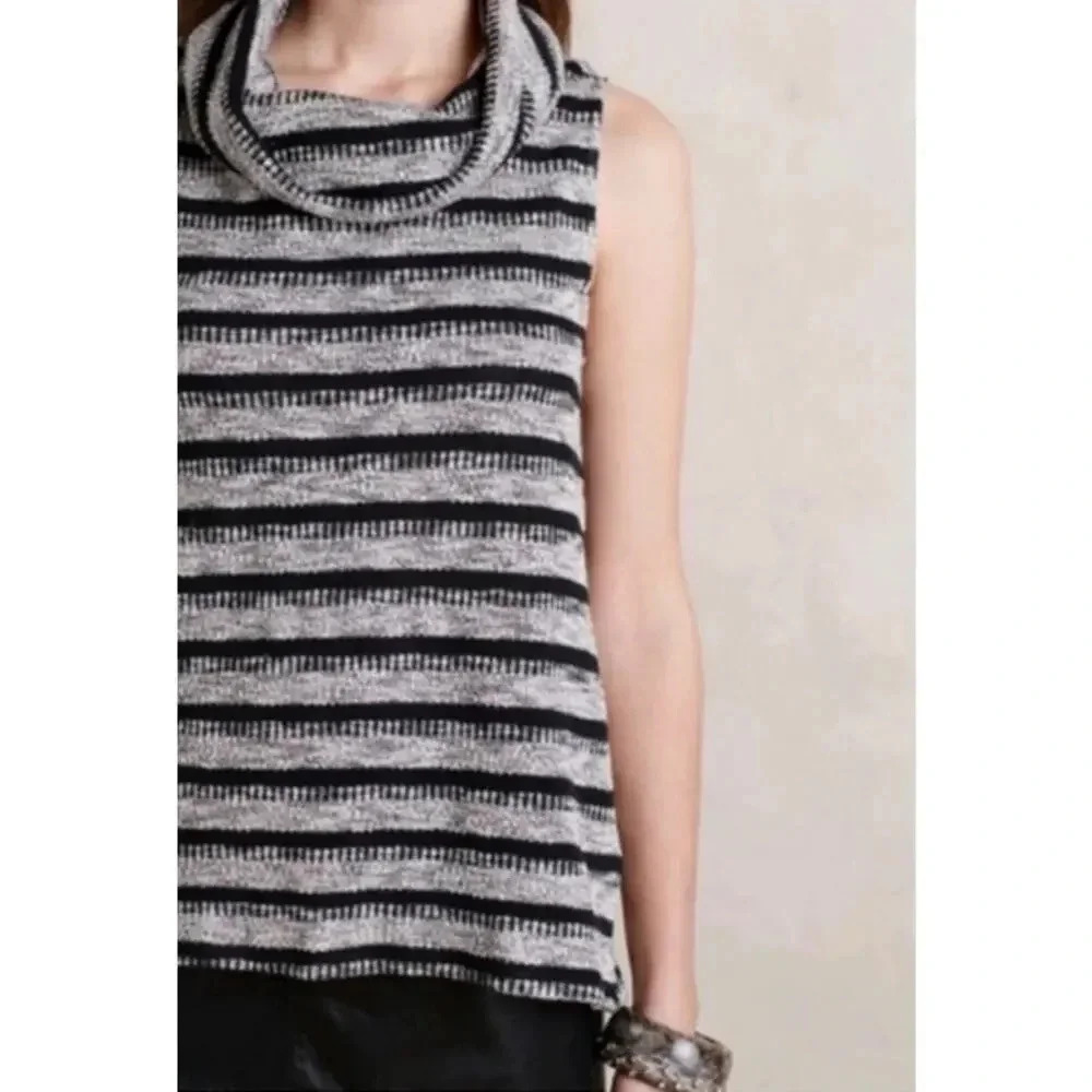 Anthropologie Black and White Striped Cowl Neck Sweater - Picture 3 of 8